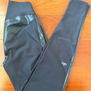 ALO Yoga Warm Winter Airlift Leggings with Leather Accents
